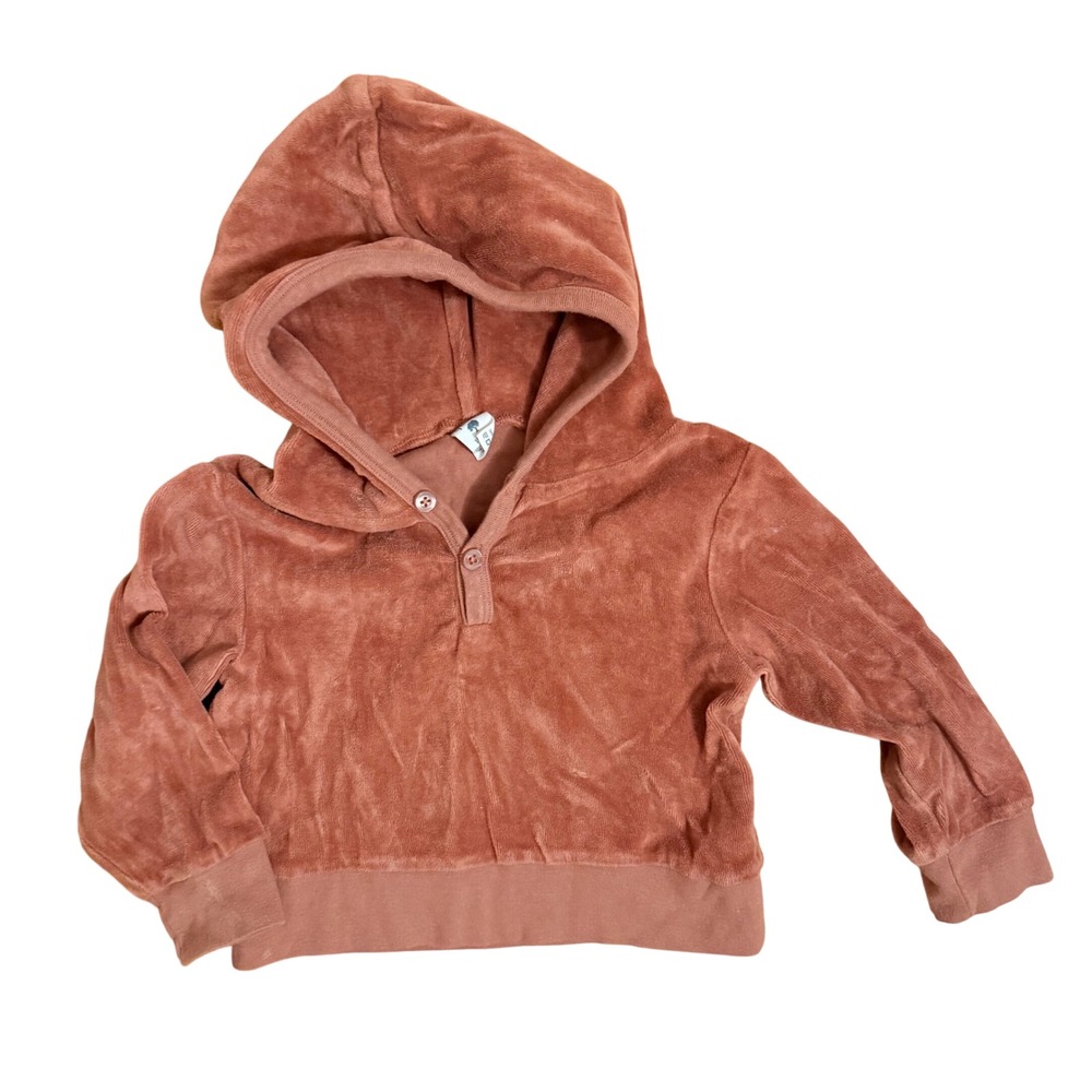 Kate Quinn Organic Cotton Velour Henley Hoodie Terracotta Clay 18-24M